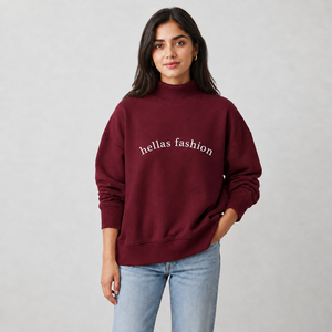 Suéter de Cuello Alto para Mujer a Precio Económico, Ligero, de Algodón y Felpa, con Bordado Personalizado, Mangas Largas y Puños Acanalados - Product Image 1