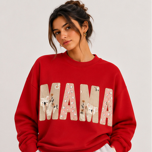 เสื้อสเวตเชิ้ตคอกลมปักลาย Mama สำหรับผู้หญิง สไตล์วาร์ซิตี้ ตัวอักษรแบบกำหนดเอง ทรงโอเวอร์ไซส์ สวมใส่สบายๆ สตรีทแวร์ ลายกราฟิก ผ้าฟลีซ - Product Image 3