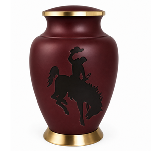Urnas Funerarias de Metal (Latón/Aluminio) Grabadas con Diseño de Vaquero y Caballo, Color Negro y Marrón, Estilo Europeo Americano, para Cenizas Humanas - Product Image 3