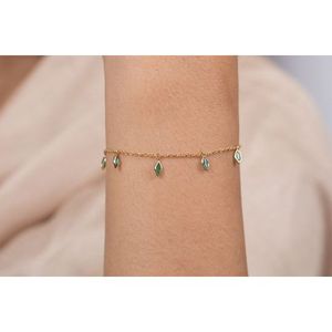 18K <b>Gold</b> Marquise Emerald Fine Charm Bracelet - Product Image 6
