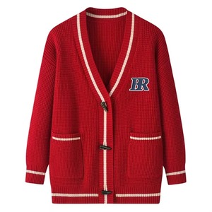 Suéter Cárdigan Varsity de Otoño para Hombre con Bordado de Letras Personalizadas, Manga Larga, Cuello en V, Algodón - Product Image 6