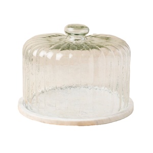 Cúpula para pastel con base de mármol blanco y cubierta de vidrio estriado, expositor de lujo para almacenamiento de postres, para cocina o panadería, soporte para pastel personalizable - Product Image 1