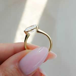 IGI 3Ctw Diamond Engagement <b>Rings</b> 14K Solid Gold East West Half Bezel Oval Cut Lab Grown Solitaire <b>Chunky</b> Modern Wedding Jewelry - Product Image 4