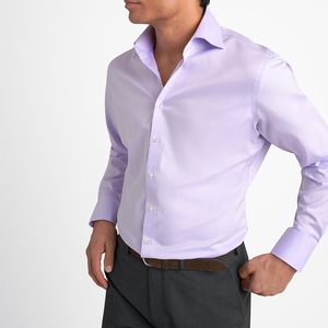 <b>Men's</b> <b>Lilac</b> Dress <b>Shirt</b> Long Sleeve Formal Button Down Turn-down Collar Solid Poplin Anti-Wrinkle Slim Fit - Product Image 2
