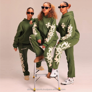 Conjunto de Sudadera con Capucha y Pantalones Deportivos de Algodón Grueso de Invierno de Alta Calidad, Lavado Ácido, Decolorado al Sol, con Bordado, Unisex - Product Image 1