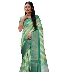 Sari en soie douce dola de qualité supérieure avec des impressions numériques partout avec une bordure de tissage Jeri des deux côtés - Product Image 3