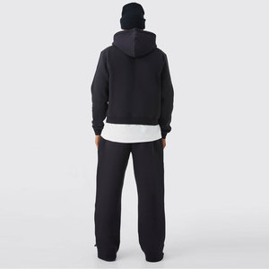 Ensemble de survêtement noir à capuche pour homme avec logo BM imprimé, style streetwear, pantalon de survêtement et sweat-shirt longs, coupe ample en coton - Product Image 2