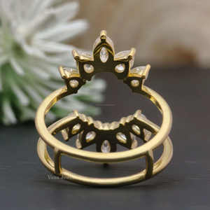 มาร์คีส์ลูกแพร์ตัดมอยส์ซาไนต์ประดับวงแต่งงานโค้งคู่รูปตัววีแหวนของขวัญวันครบรอบหมั้นสีเหลืองทอง - Product Image 4