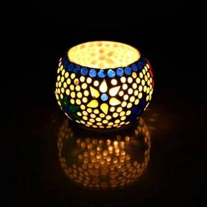 Mosaic Glass Decorative T Light Candle <b>Holders</b> Elegant Multicolor Candle Stand for Home Decor Festive Lighting - Product Image 6