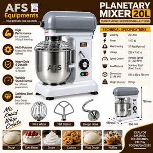 เครื่องผสมอาหารแบบตั้งโต๊ะ AFS 20 ลิตร รุ่น Planetary กำลังไฟ 1100 วัตต์ โถสแตนเลส ปรับความเร็วได้ รับประกัน 1 ปี เหมาะสำหรับทำเบเกอรี่ เค้ก คุกกี้ ใช้งานง่าย - Product Image 1