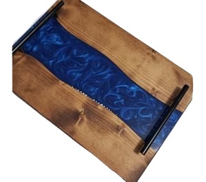 Diseño de lujo Recién llegado Ocean Wave Acabado Diseño único Producto estándar superior Tabla de cortar de resina epoxi azul de madera - Product Image 3