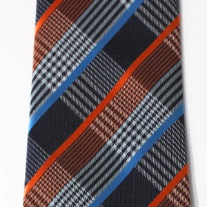 Corbata clásica a rayas para hombre con patrones naranja, azul y gris para uso diario, 100% poliéster, impresión por transferencia de calor. - Product Image 2