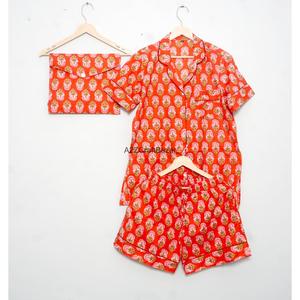 Conjunto de Pijama de Algodón para Mujer, Cuello en V, Manga Corta, con Cordón, Estampado Floral, Romántico, Clásico, Ligero, Transpirable, de Secado Rápido, para Verano - Product Image 4