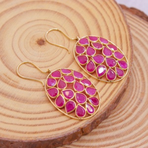 Pendientes Colgantes de Oro Amarillo Sólido de 18K con Rubí Natural en Forma de Pera y Racimo Ovalado para Mujer, Joyería Fina, Memoria Jewels - Product Image 3
