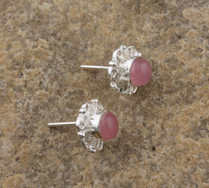 Pendientes de Jade Rosa Natural, Plata de Ley 925, Gema Redonda para Mujer, Joyería de Lujo para Fiesta, Hechos a Mano, Venta al por Mayor - Product Image 4