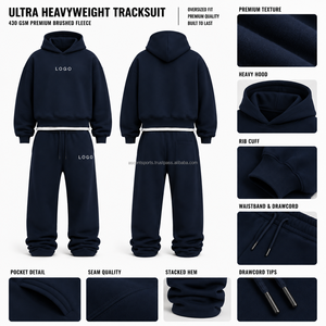 Conjunto de Sudadera y Pantalón Oversize Liso Sin Logo de Forro Polar de Algodón y Poliéster con Capucha con Cordón y Puños Elásticos al por Mayor OEM - Product Image 4