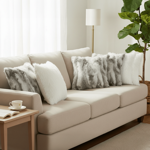 SOGA 6PC 45cm <b>Decorative</b> Pillowcases 3 Pure White Textured <b>Pillow</b> Covers 3 Premium White Faux Fur for Sofa Living Room Sofas - Product Image 2