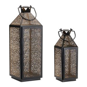 Faroles de hierro vintage, únicos y decorativos, de color negro, con paneles de vidrio para decoración del hogar. - Product Image 1