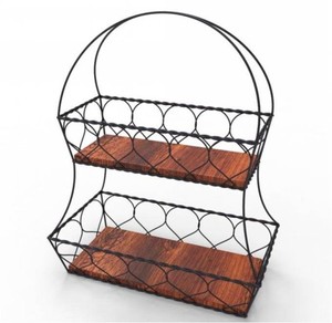 <b>Black</b> Chicken Wire <b>Storage</b> <b>Basket</b> <b>with</b> Wicker Bottom Base and Arch Handle Wholesale Factory Direct OEM ODM Heavy Duty Iron Wire - Product Image 5