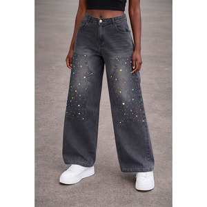 กางเกงยีนส์เดนิมผ้าฝ้ายคุณภาพสูงแบบหนา ซักย้อมสีเอซิด ประดับคริสตัล สไตล์สตรีทแวร์ ไซส์พลัส ทรงเข่าคู่ สำหรับผู้ชาย - Product Image 3