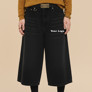 OEM/ODM Custom Made Baggy Fit Long Length <b>Black</b> <b>Denim</b> Jorts For Men <b>High</b> <b>Waist</b> Washed Hip Hop Style Fashionable <b>Denim</b> <b>Shorts</b> - Product Image 1