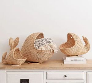 Cute Whale Shape Wicker <b>Basket</b> Natural Rattan Handmade Storage for Kids Sustainable Nursery Toy Organizer Decorative <b>Shelf</b> Bas - Product Image 3