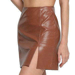 Falda lápiz de piel sintética de cintura alta para mujer, color sólido, con abertura lateral, mini, estilo sexy para discoteca, para todas las estaciones - Product Image 5