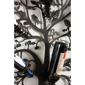 Porte-bouteille décoratif en fer noir en forme d'arbre avec accents d'oiseaux et de branches, inspiré de la nature, pour rangement suspendu de bouteilles de vin - Product Image 3