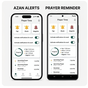 Application Royalcraft pour les heures de prière – Heures de prière quotidiennes, alertes Azan, localisateur de Qibla et calendrier islamique iOS/Android - Product Image 3