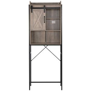 Mobile da Bagno in Stile Retrò con Ante Scorrevoli in MDF e Triamina, Struttura in Ferro e Ripiano a Tre Livelli - Product Image 5