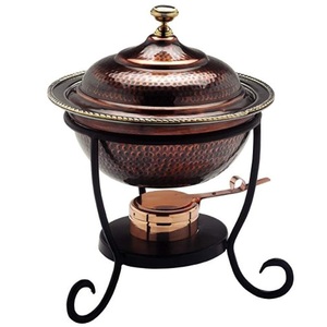 Luxury Oval Hammered Copper Chafing Dish with Antique Finish Large <b>Buffet</b> Food Warmer with Scroll Iron Stand for Catering <b>Server</b> - Product Image 6