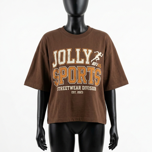 Camiseta Premium de Algodón Jersey 220 GSM para Mujer, Talla Grande, Color Marrón Chocolate, Estilo Urbano, con Logotipo Estampado - Product Image 1