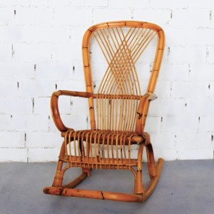Rattan recliner lounge chairs hand-crafted rocking chair vintage <b>cane</b> rocker for living rooms - Product Image 1