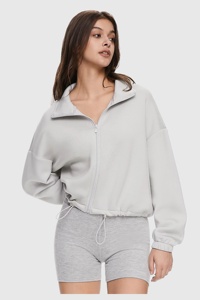 Ropa deportiva de moda Conjunto de chaqueta y pantalones cortos cortavientos de lana de ajuste regular ligero con dobladillo con cordón Patrón sólido para mujer - Product Image 2
