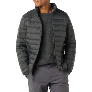 Chaqueta Acolchada Negra para Hombre, Cuello Alto, Cierre de Cremallera, Resistente al Viento, Corte Regular Informal, Relleno de Poliéster, para Otoño - Product Image 4