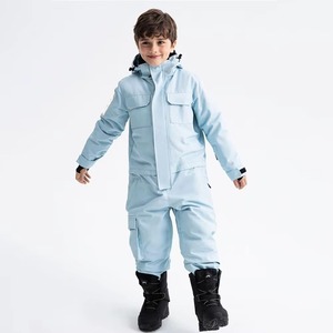 High Quality Children Heated Light Blue <b>Waterproof</b> Ski Jumpsuit Hood Zipper Closure Synthetic Insulation Outdoor Winter Wear - Product Image 2