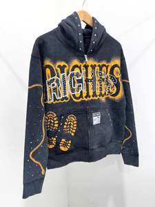 Fabricant de vêtements – Sweat à capuche personnalisé streetwear vintage en coton épais délavé au soleil, avec strass et fermeture éclair, effet délavé à l'acide - Product Image 3