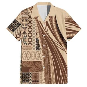 Chemise traditionnelle pour homme style île avec motif Siapo de Samoa, chemise hawaïenne à motif Siapo culturel polynésien - Product Image 5