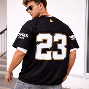 เสื้ออเมริกันฟุตบอลชาย ผ้าตาข่าย ระบายอากาศ แขนสั้น เสื้อกีฬาฝึกซ้อม เสื้อโอเวอร์ไซส์สั่งทำได้ เสื้อสตรีทแวร์ตาข่าย ขายส่ง - Product Image 3