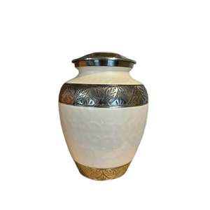 Urnes crématoires pour adultes en émail blanc de style américain pour les humains, urnes métalliques et bocaux - Product Image 1