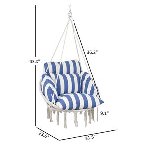 Blue White Stripe Macrame <b>Swing</b> Chair Indoor <b>Bedroom</b> Hammock - Product Image 6