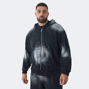 300gsm <b>Zip</b> up Hoodie Custom Logo Cotton Fleece Tracksuit Men Hoodie Jogger Set Oversized Pullover Sweatpants Washed 2 Piece Set - Product Image 5