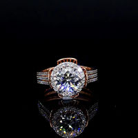 Bague de fiançailles de luxe avec halo de diamants de laboratoire 1 carat, en or rose 14K, à double sangle, avec pierre d'accentuation taille brillant, cadeau d'anniversaire de mariage
