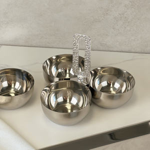 Tazón Triple de Acero Inoxidable de Primera Calidad con Asa Decorativa de Pájaro Dorado, Moderno Servidor de Condimentos - Product Image 2