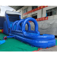 Toboggan aquatique gonflable commercial bleu avec piscine, grand toboggan aquatique gonflable pour location de fête estivale en extérieur