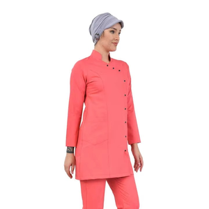 Ensemble de blouses médicales roses pour femmes, manches longues, uniforme d'hôpital, tissu tissé coton-polyester, avec pantalon, ensemble de blouses médicales tendance - Product Image 2