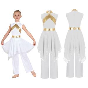 Tenue de danse liturgique pour filles de 6 à 16 ans, robe métallique avec pantalon large, ensembles pour la danse lyrique et la danse latine, spectacles sur scène - Product Image 2