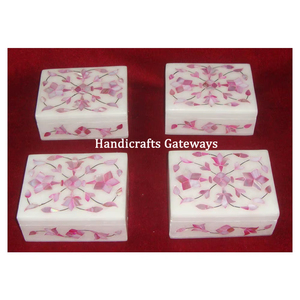 Boîte en marbre rose avec incrustation de nacre, boîte cadeau en marbre, boîte cadeau d'anniversaire avec incrustation de marbre - Product Image 1