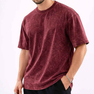 T-shirt Oversize Homme en Jersey Délavé Bordeaux, Lourd, en Polyester/Coton, Style Vintage, Streetwear - Product Image 3