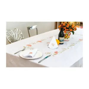 矩形花卉大绣花棉麻桌布切割工作防尘罩厨房餐厅桌面装饰